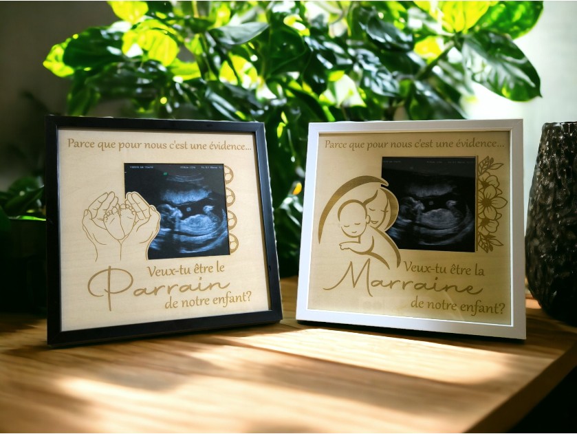 Cadre Personnalisé Annonce Grossesse/Naissance Parrain Marraine.
